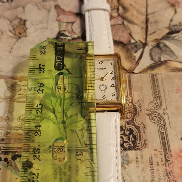 Rumours Gold-Tone Rectangular Quartz Watch White Strap, Vintage Style - Picture 10 of 10